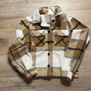 SHEIN Plaid Jacket in Brown and Cream